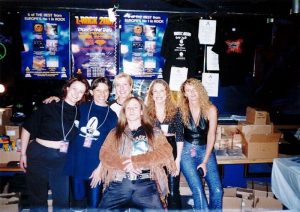 Debbie Adams running the merch stall at Z Rock